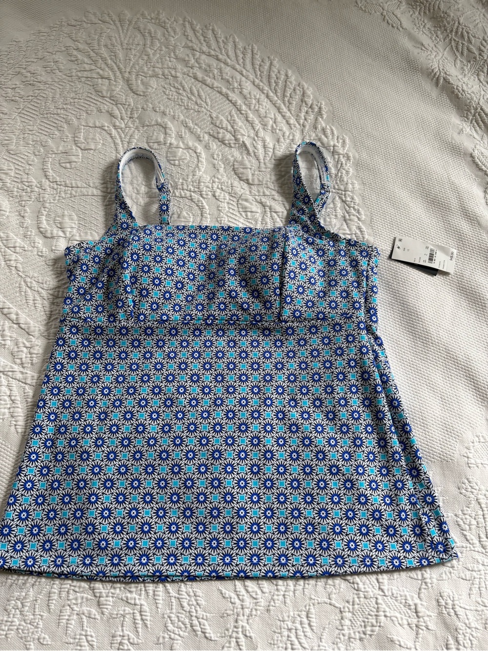 NWT Lands End swimsuit tankini swim tank underwire blue geometric size 12